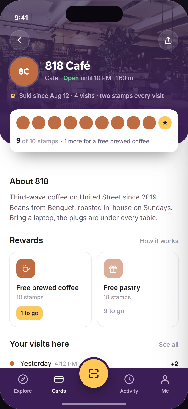 Illustrative Sukie customer reward card for a local café.